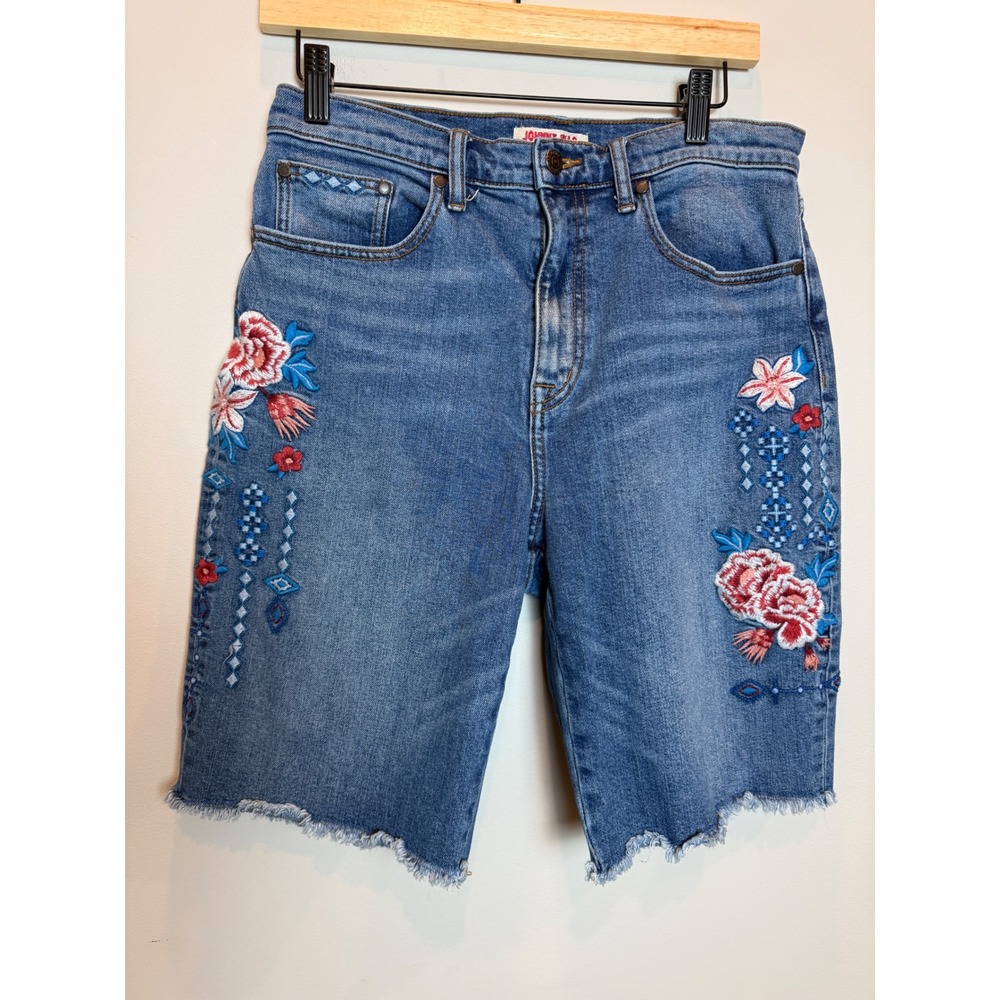 Johnny Was Embroidered Jorts Cutoff Jean Shorts Bermuda Floral 29 Denim Boho